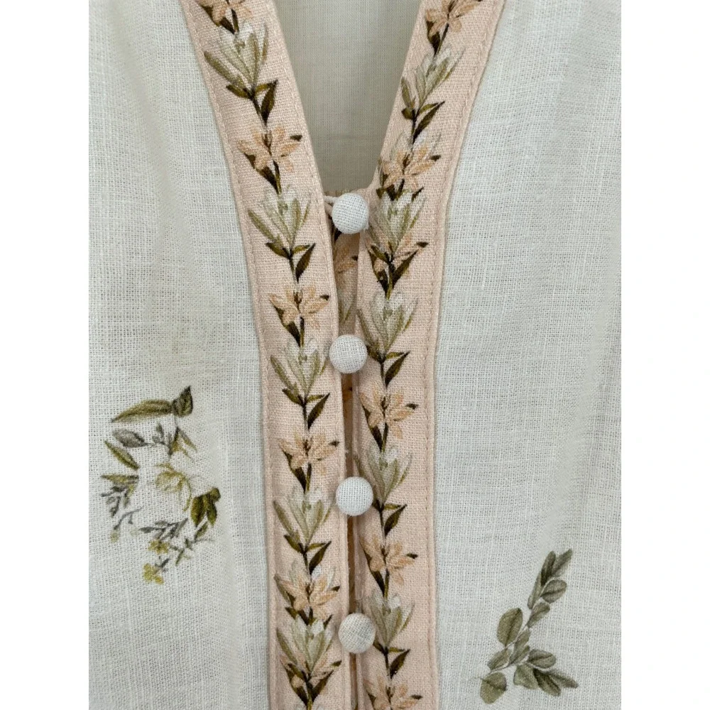 Calypso Maxi Dress Womens Small Floral Cottagecore Linen Blend Garden Party Boho